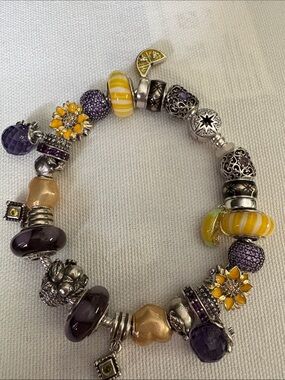 Pandora bracelet lemon/yellow/purple charms
